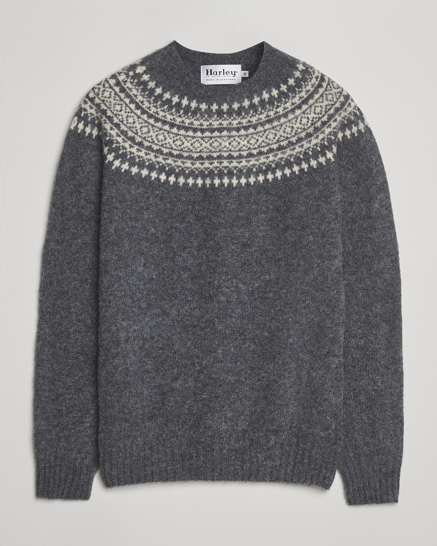 Mies | Puserot | Harley Of Scotland | Brushed Supersoft Lambswool Yolk Fairisle Grey