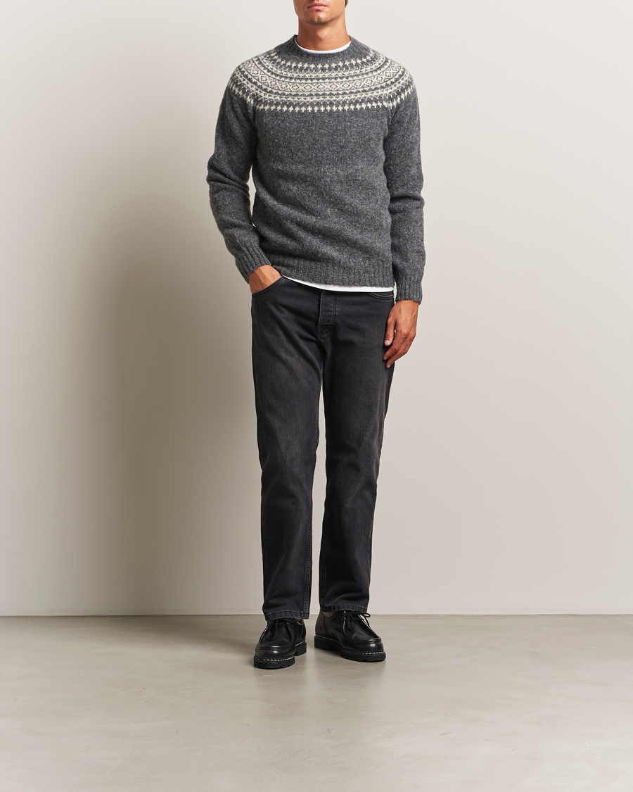 Mies | Puserot | Harley Of Scotland | Brushed Supersoft Lambswool Yolk Fairisle Grey