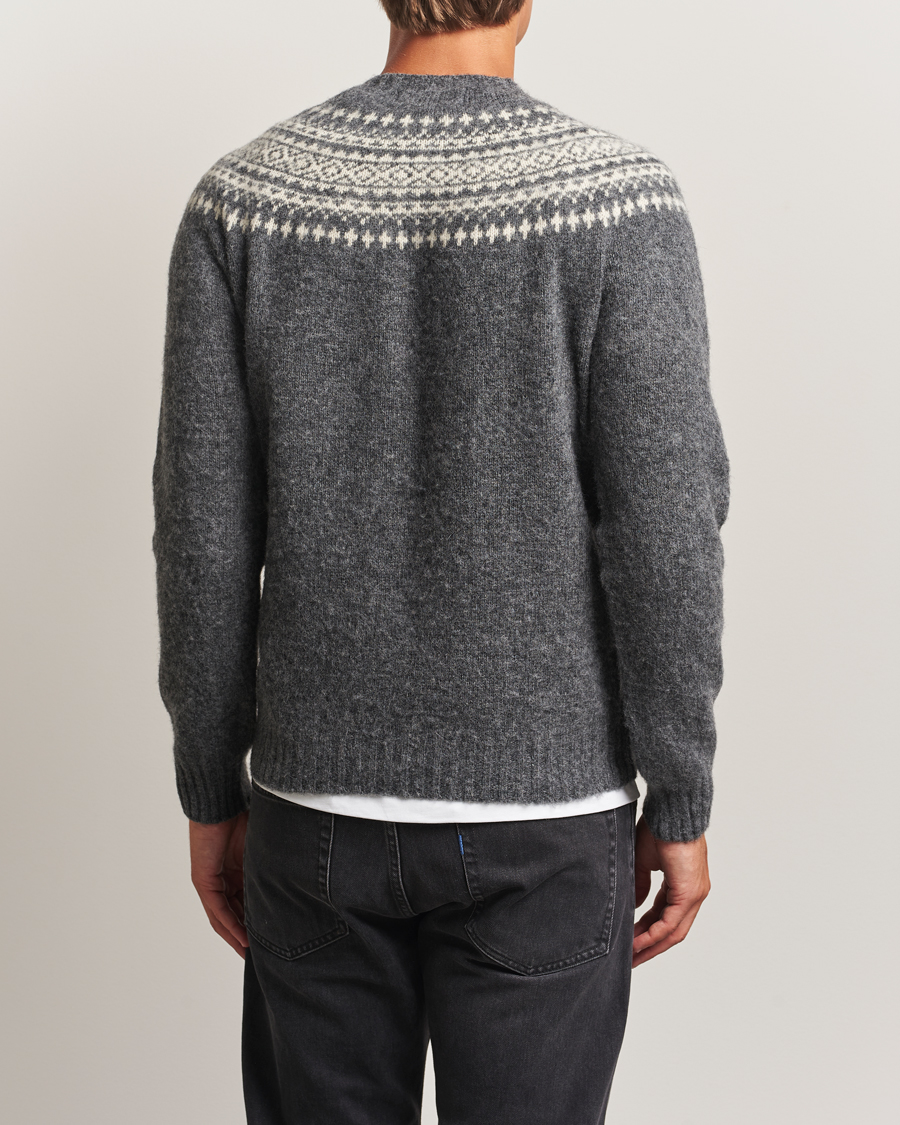 Mies | Puserot | Harley Of Scotland | Brushed Supersoft Lambswool Yolk Fairisle Grey