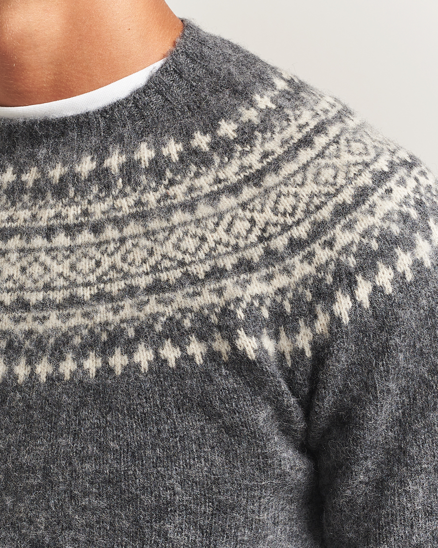 Mies | Puserot | Harley Of Scotland | Brushed Supersoft Lambswool Yolk Fairisle Grey