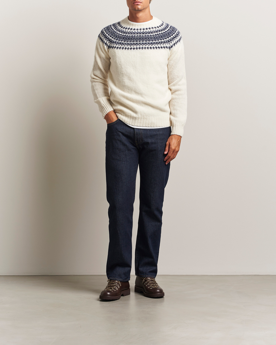Mies | Puserot | Harley Of Scotland | Brushed Supersoft Lambswool Yolk Fairisle White