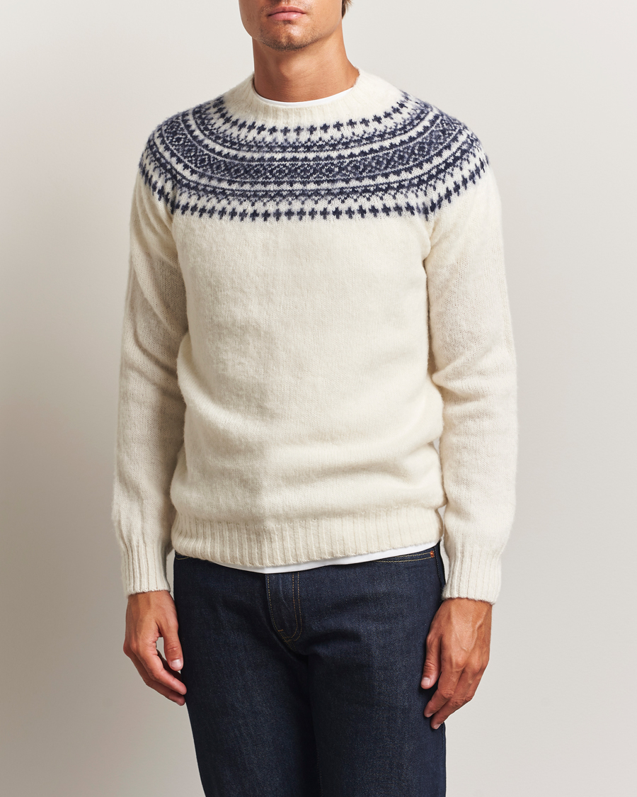 Mies | Puserot | Harley Of Scotland | Brushed Supersoft Lambswool Yolk Fairisle White