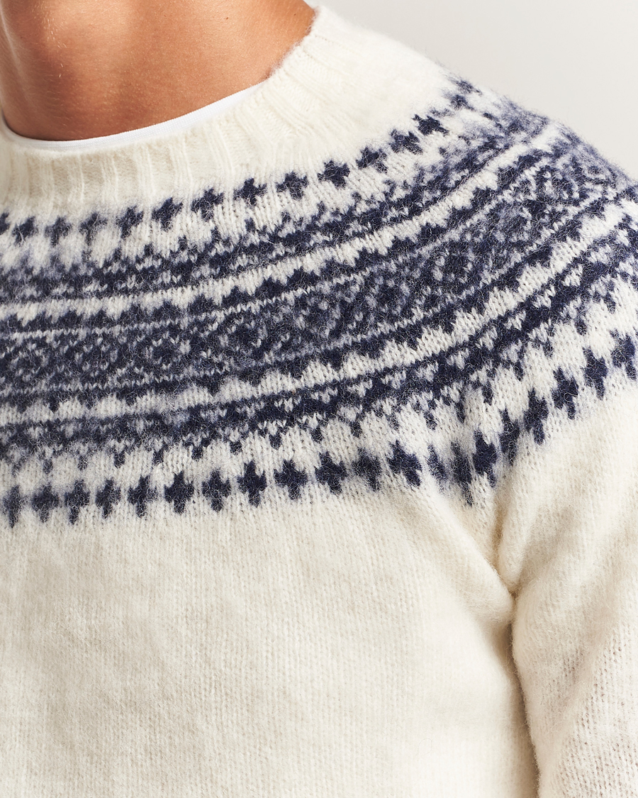 Mies | Puserot | Harley Of Scotland | Brushed Supersoft Lambswool Yolk Fairisle White