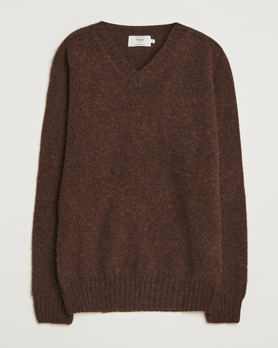 Mies | Puserot | Harley Of Scotland for Care of Carl | Harley Of Scotland Brushed Supersoft Lambswool V-Neck Brown