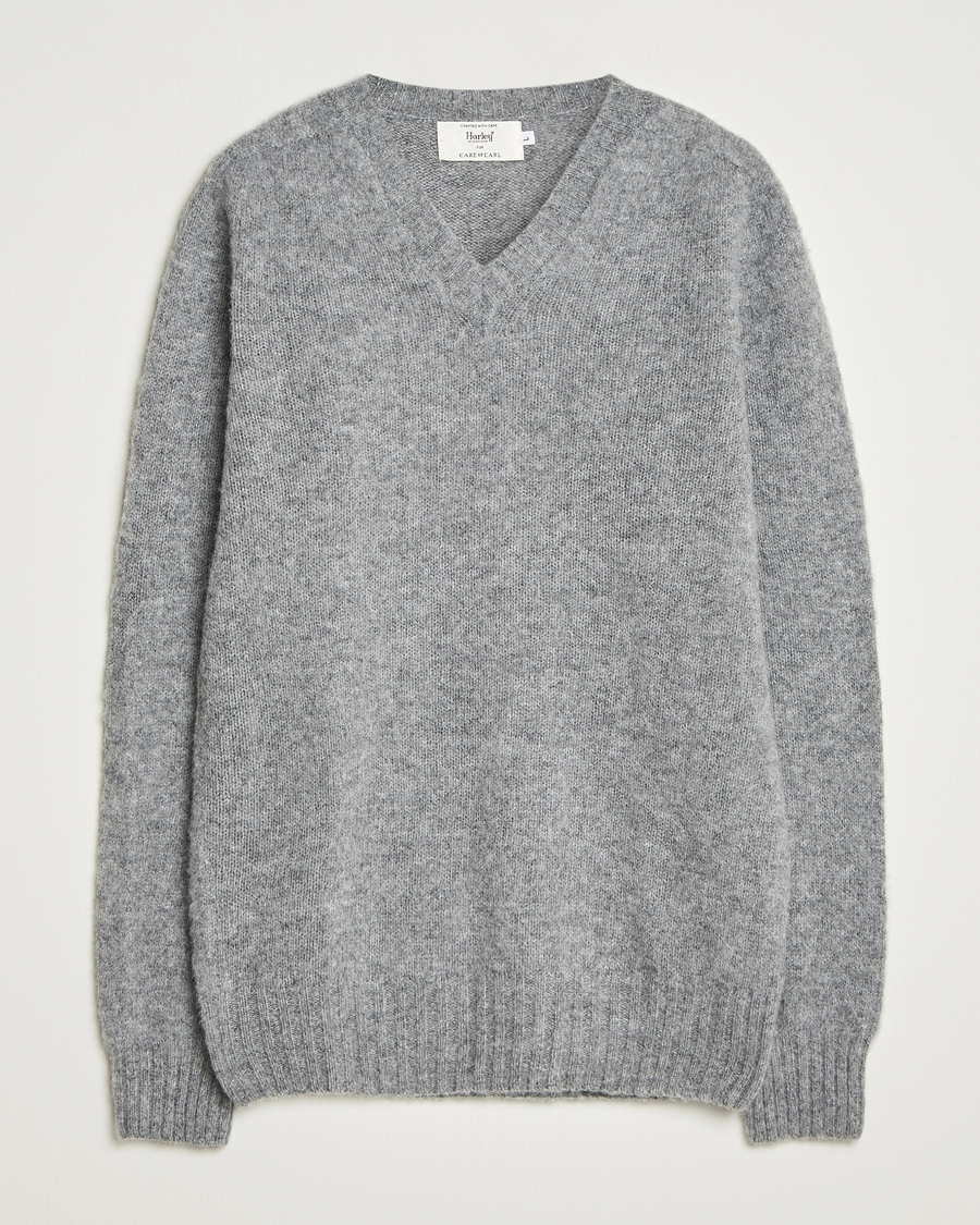 Mies | Puserot | Harley Of Scotland for Care of Carl | Harley Of Scotland Brushed Supersoft Lambswool V-Neck Mid Grey