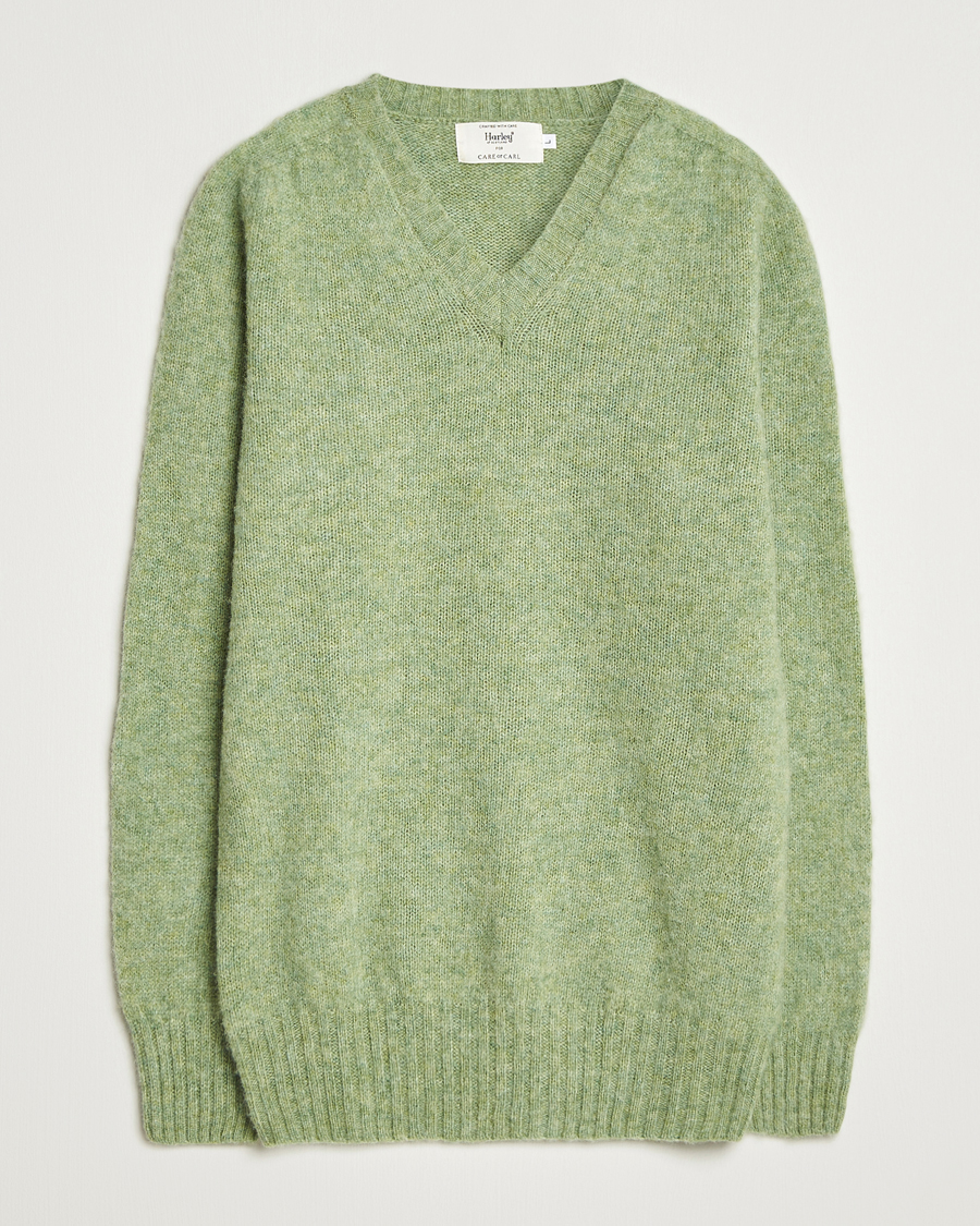 Mies | Puserot | Harley Of Scotland | Brushed Supersoft Lambswool V-Neck Light Green