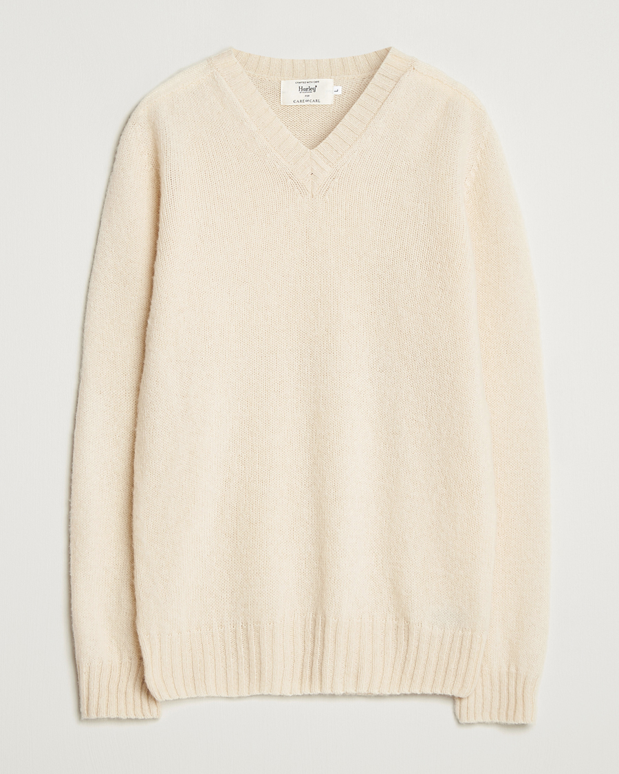 Mies | Puserot | Harley Of Scotland for Care of Carl | Harley Of Scotland Brushed Supersoft Lambswool V-Neck Vanilla