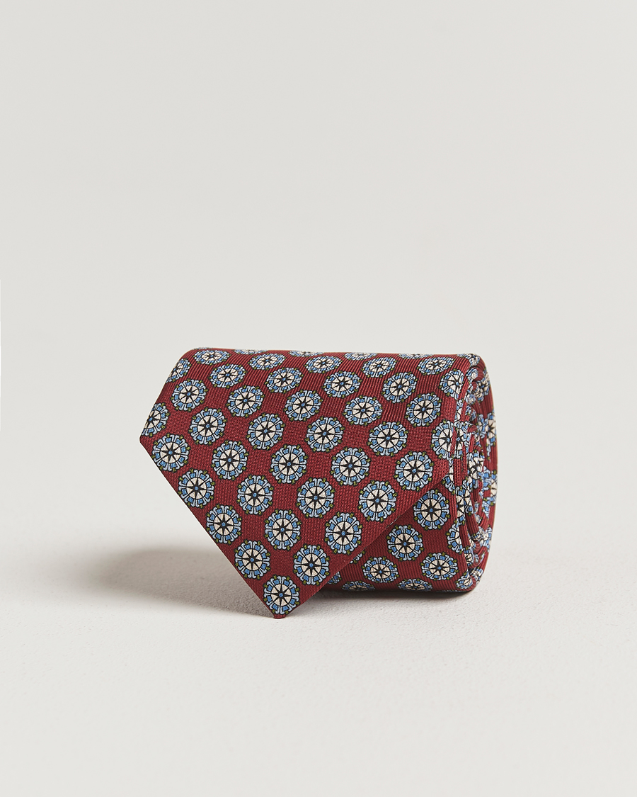 Mies | E. Marinella 3-Fold Printed Silk Tie Burgundy | E. Marinella | 3-Fold Printed Silk Tie Burgundy