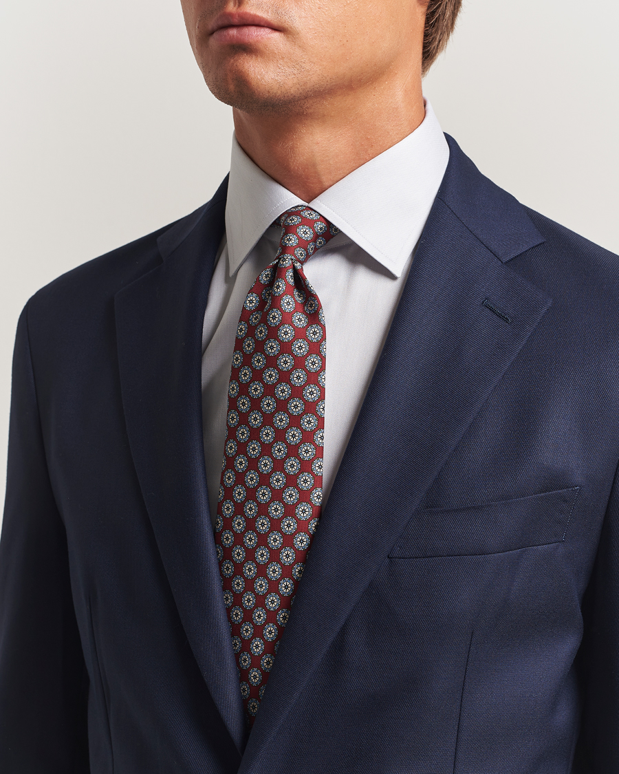 Mies | E. Marinella 3-Fold Printed Silk Tie Burgundy | E. Marinella | 3-Fold Printed Silk Tie Burgundy