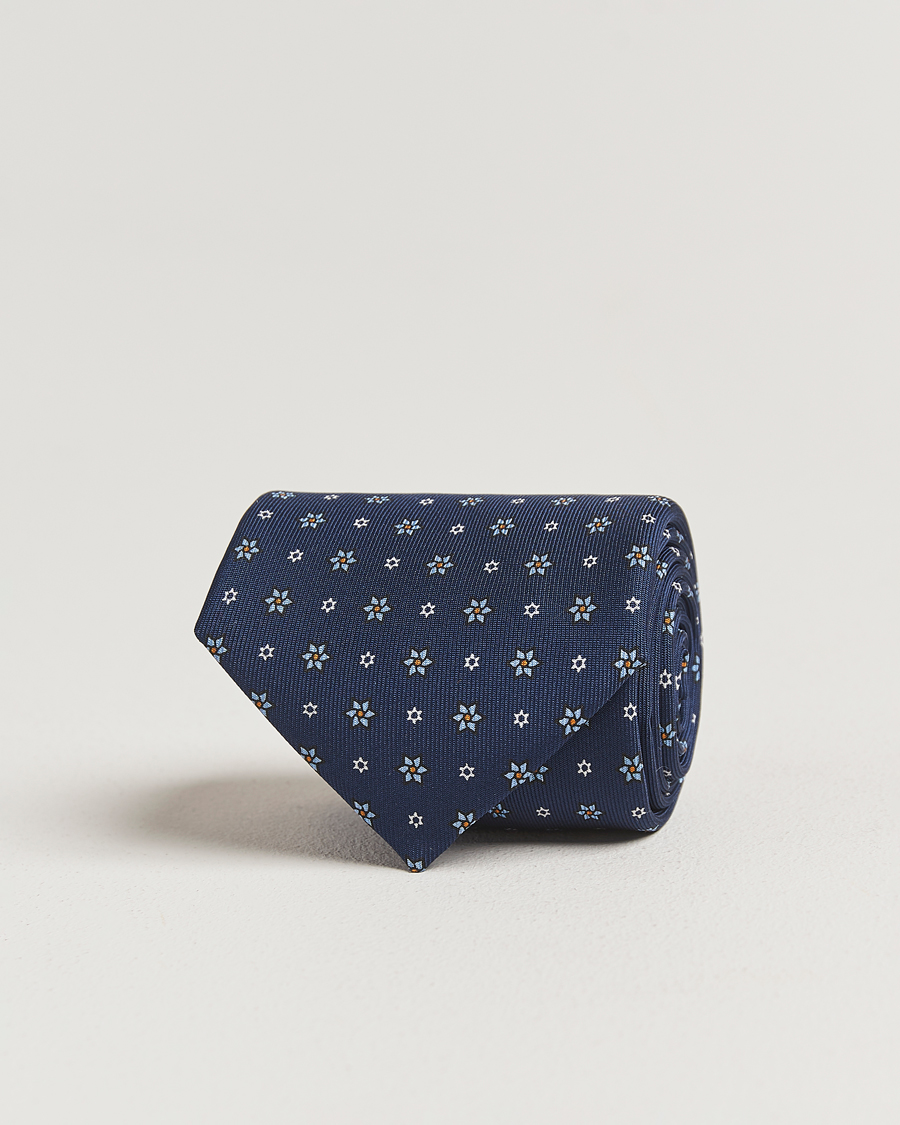 Mies | E. Marinella 3-Fold Printed Silk Tie Navy | E. Marinella | 3-Fold Printed Silk Tie Navy