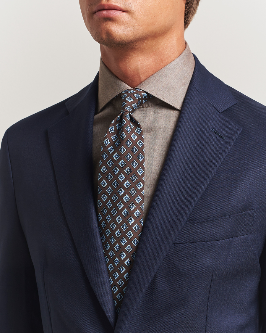 Mies | Solmiot | E. Marinella | Archivio 3-Fold Printed Silk Tie Brown