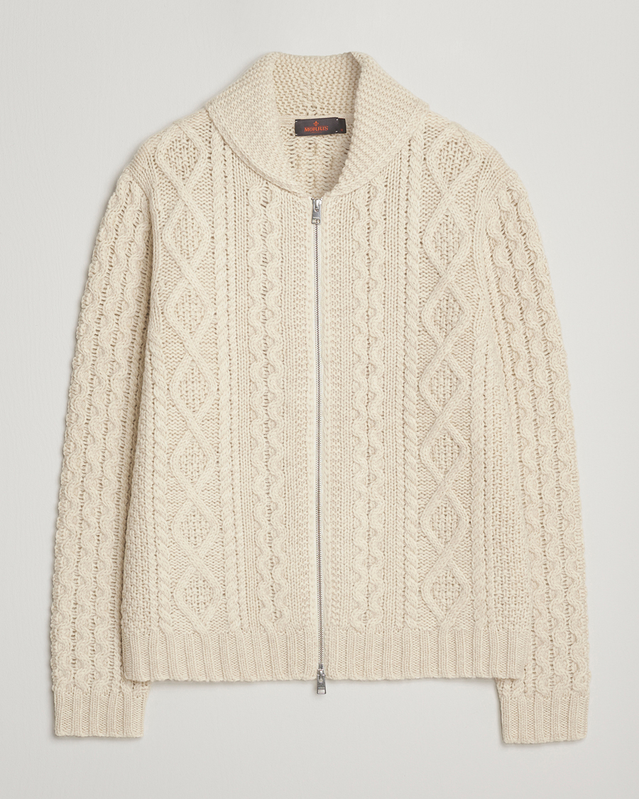 Mies | Puserot | Morris | Cornwall Cable Full Zip Jacket OfF White