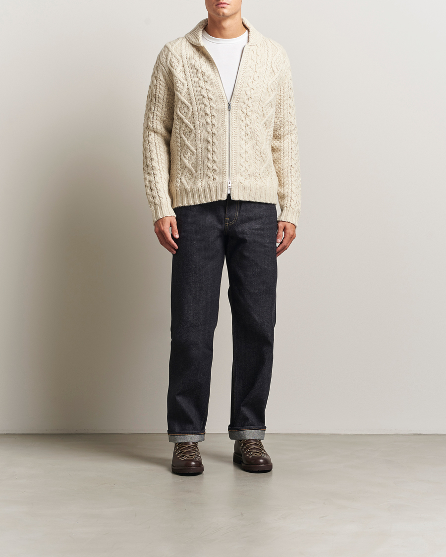 Mies | Puserot | Morris | Cornwall Cable Full Zip Jacket OfF White