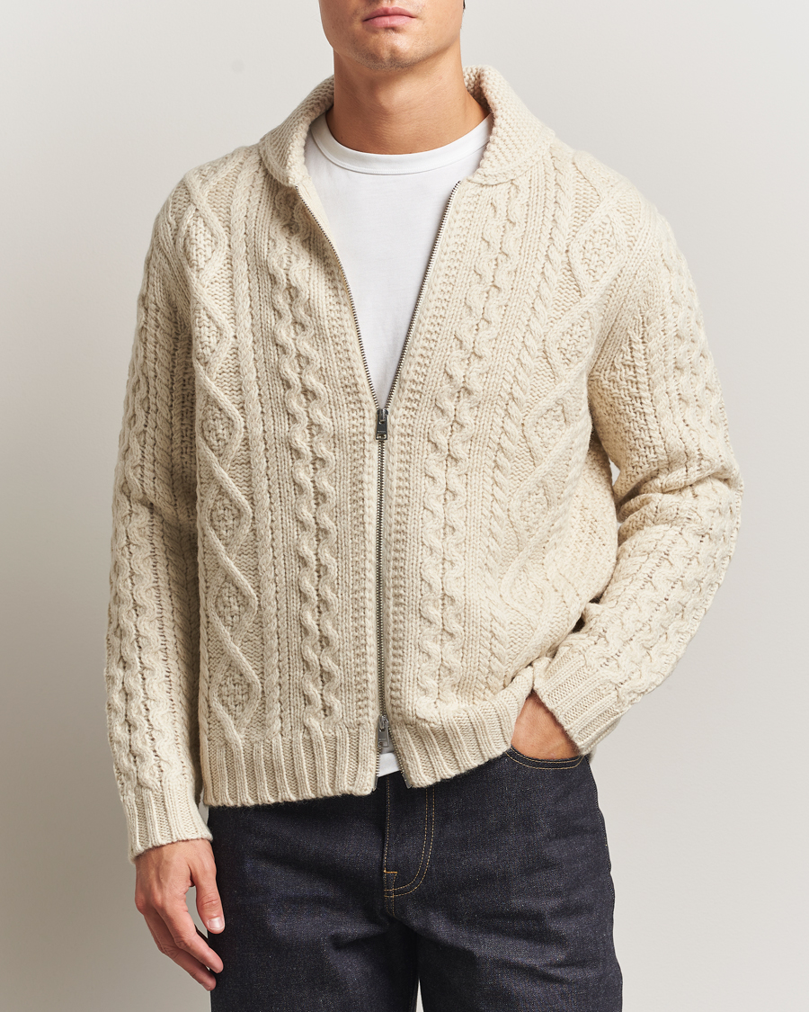 Mies | Puserot | Morris | Cornwall Cable Full Zip Jacket OfF White