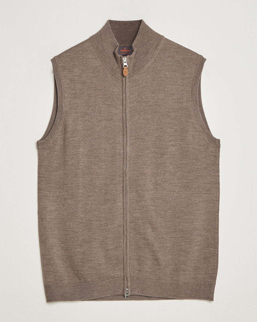 Mies | Puserot | Morris | Merino Zip Vest Brown