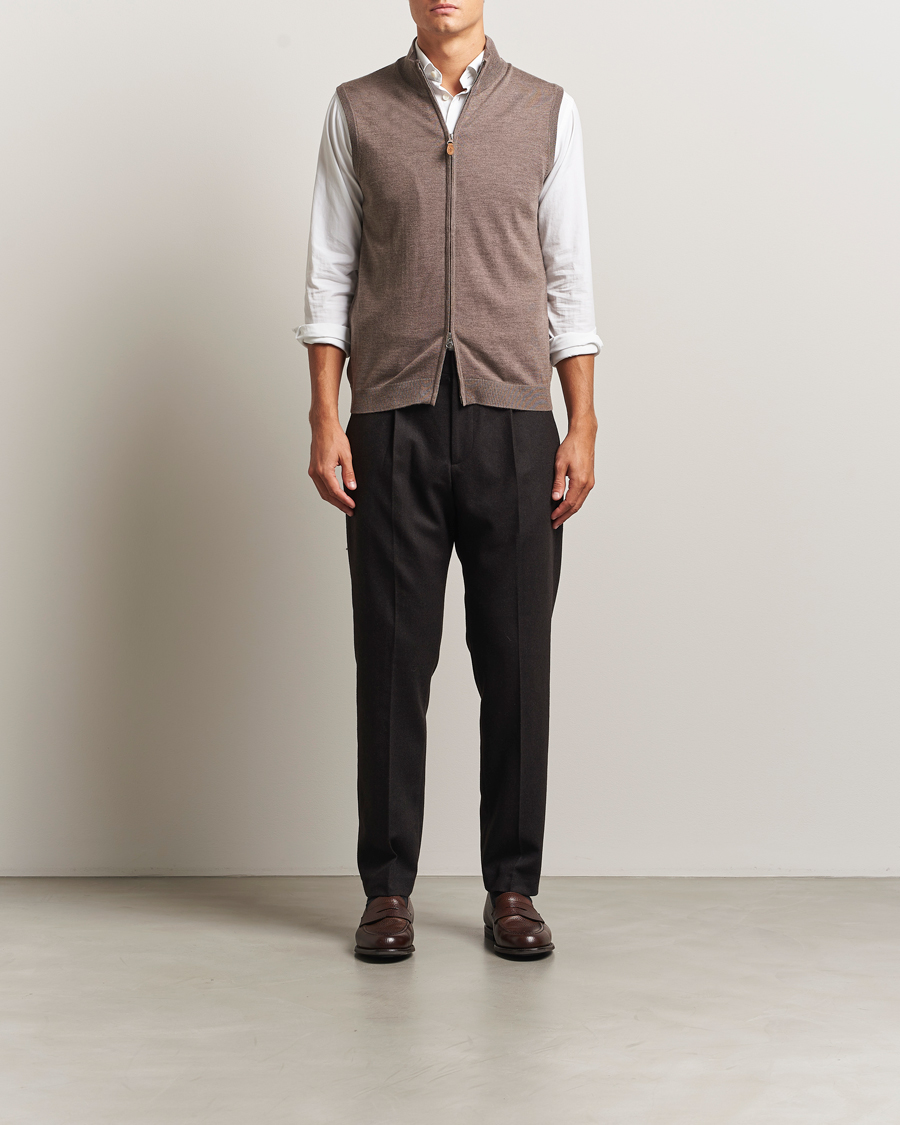 Mies | Puserot | Morris | Merino Zip Vest Brown