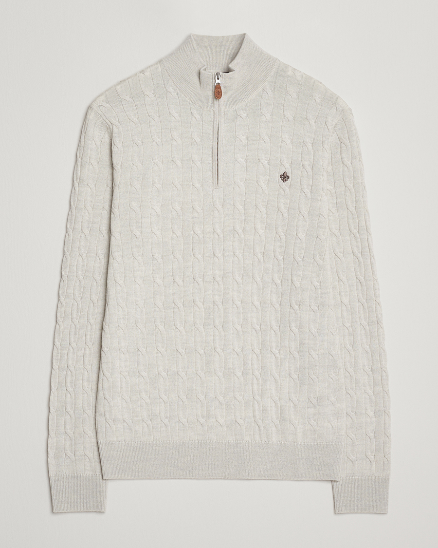 Mies | Puserot | Morris | Merino Cable Half Zip Off White