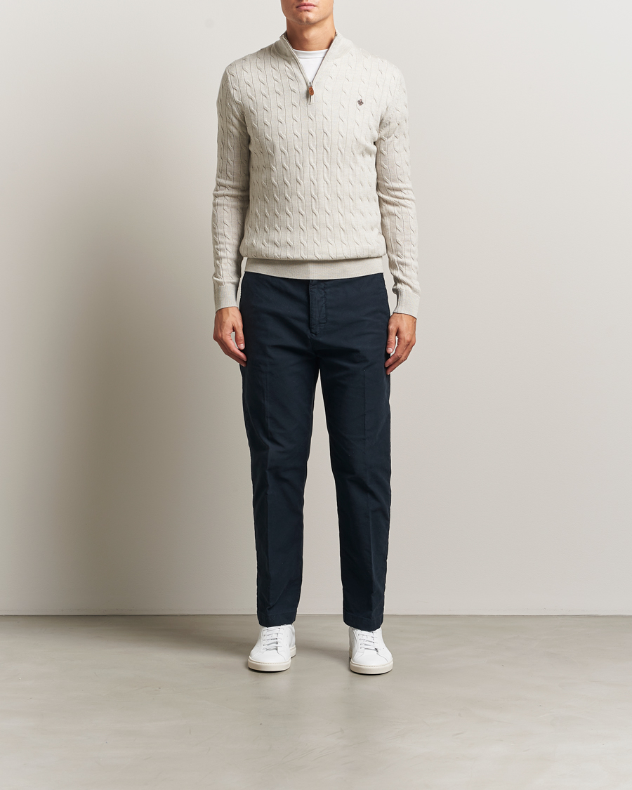 Mies | Puserot | Morris | Merino Cable Half Zip Off White