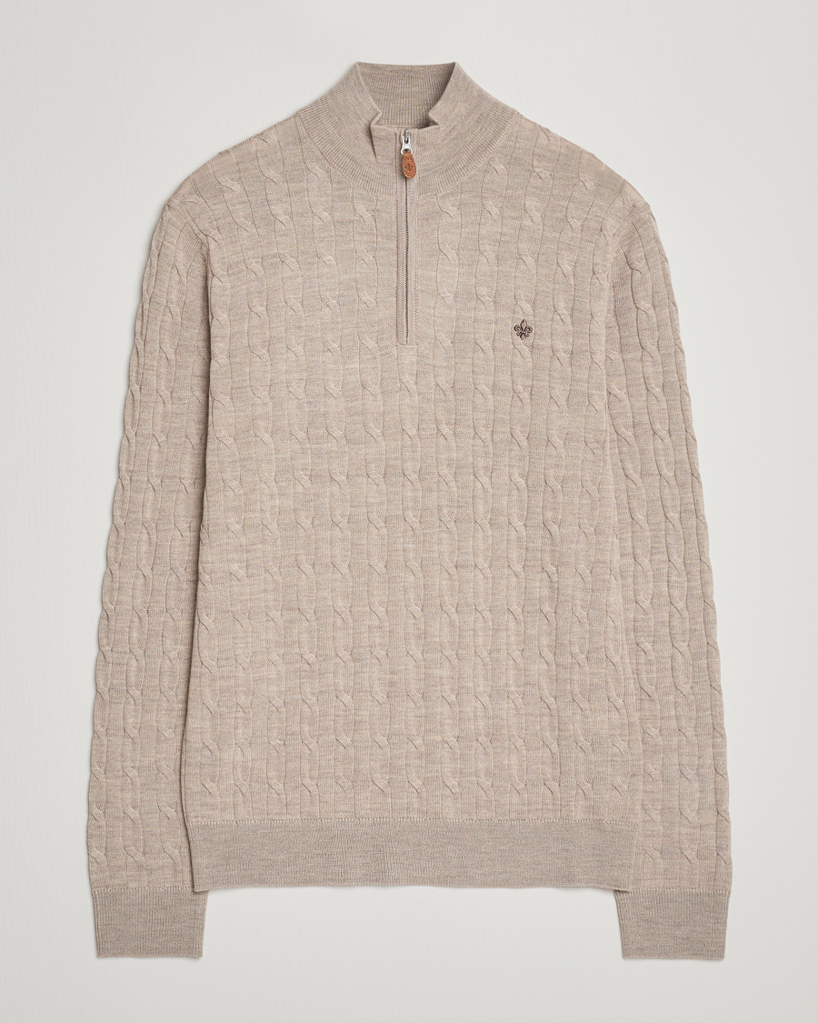 Mies | Puserot | Morris | Merino Cable Half Zip Khaki