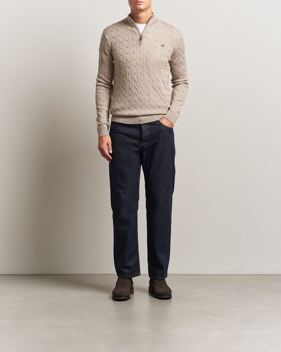 Mies | Puserot | Morris | Merino Cable Half Zip Khaki
