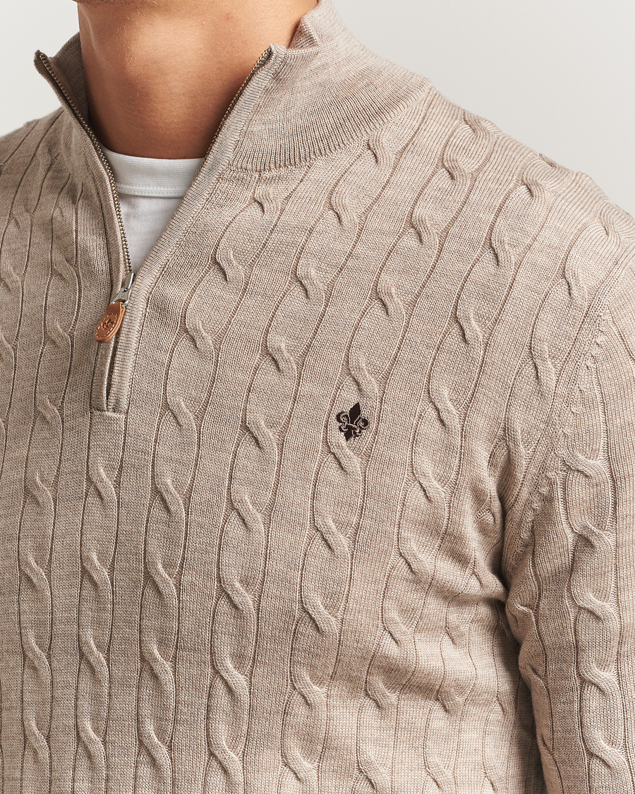 Mies | Puserot | Morris | Merino Cable Half Zip Khaki