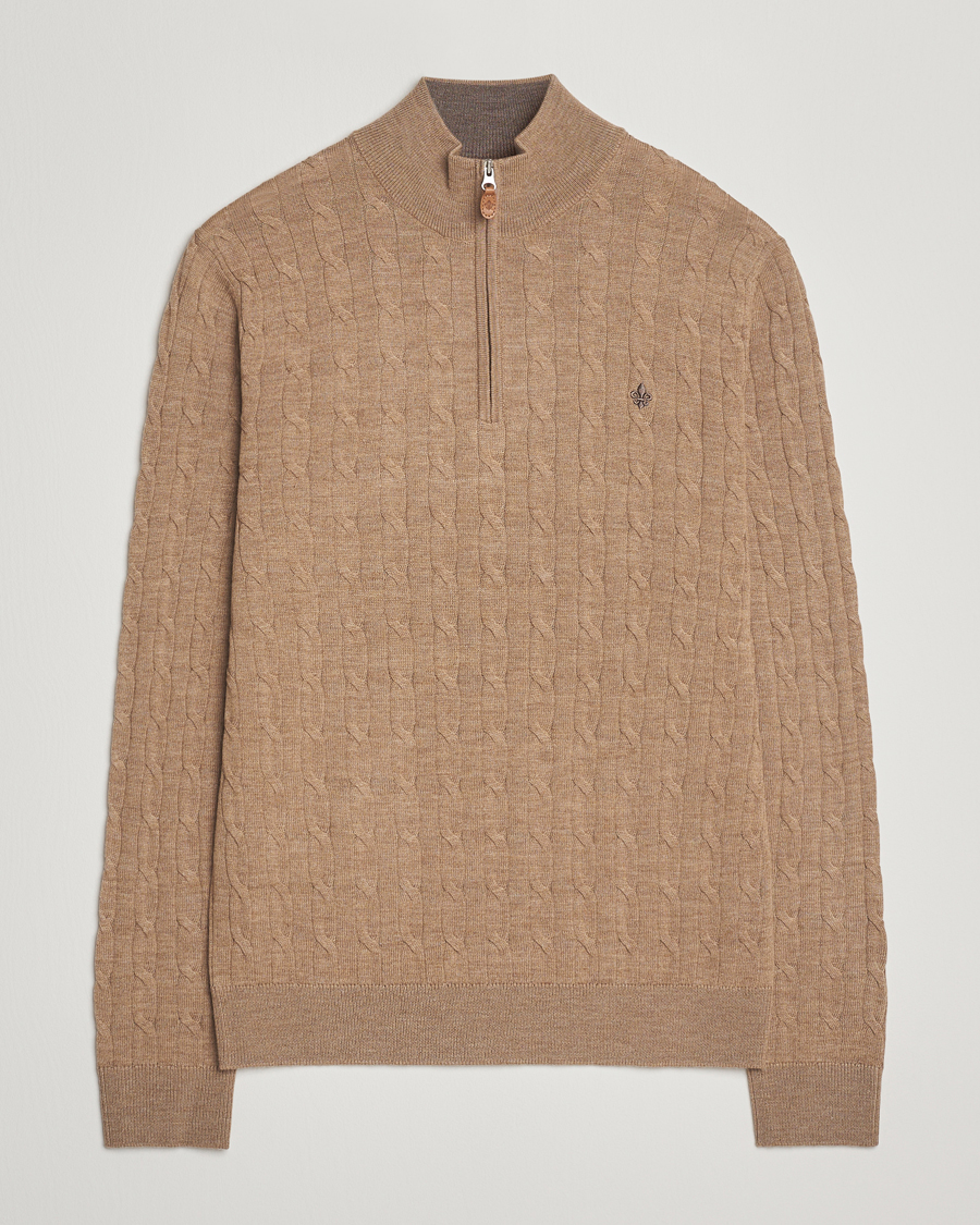 Mies | Puserot | Morris | Merino Cable Half Zip Camel