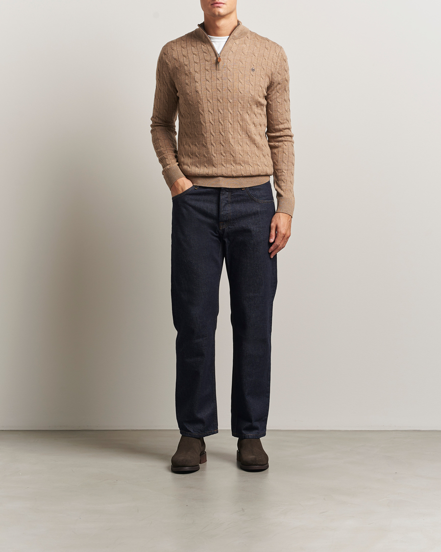 Mies | Puserot | Morris | Merino Cable Half Zip Camel