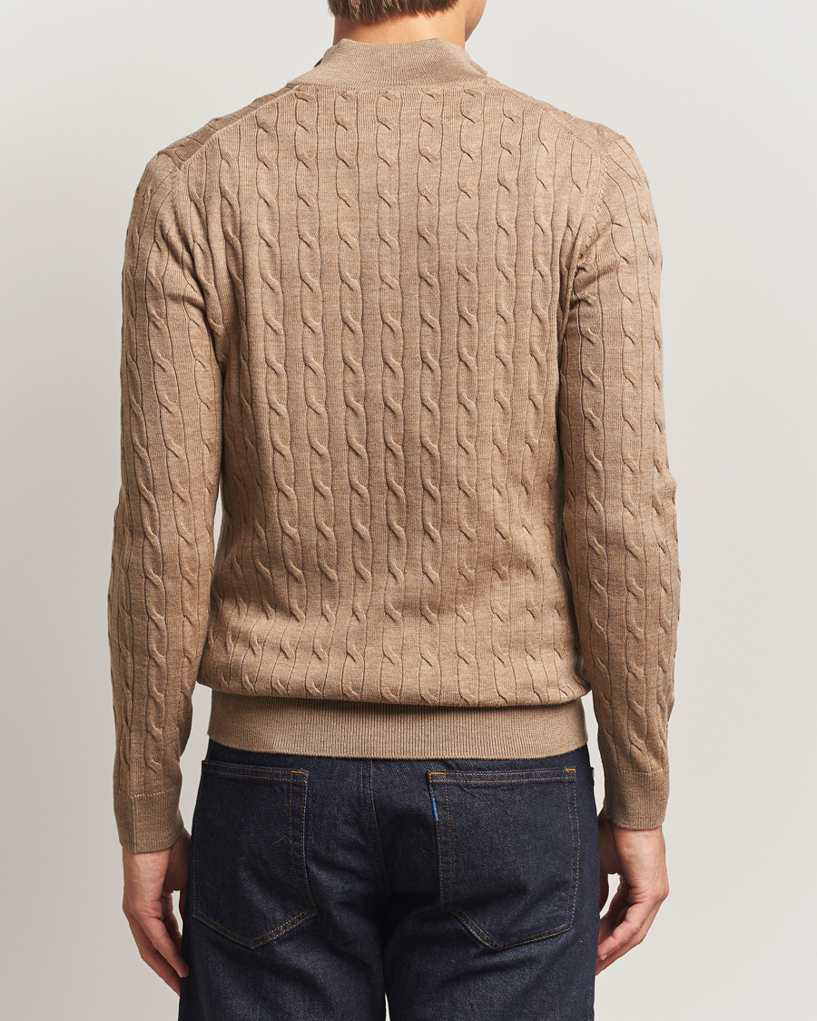 Mies | Puserot | Morris | Merino Cable Half Zip Camel