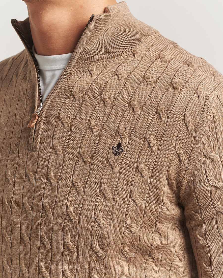 Mies | Puserot | Morris | Merino Cable Half Zip Camel