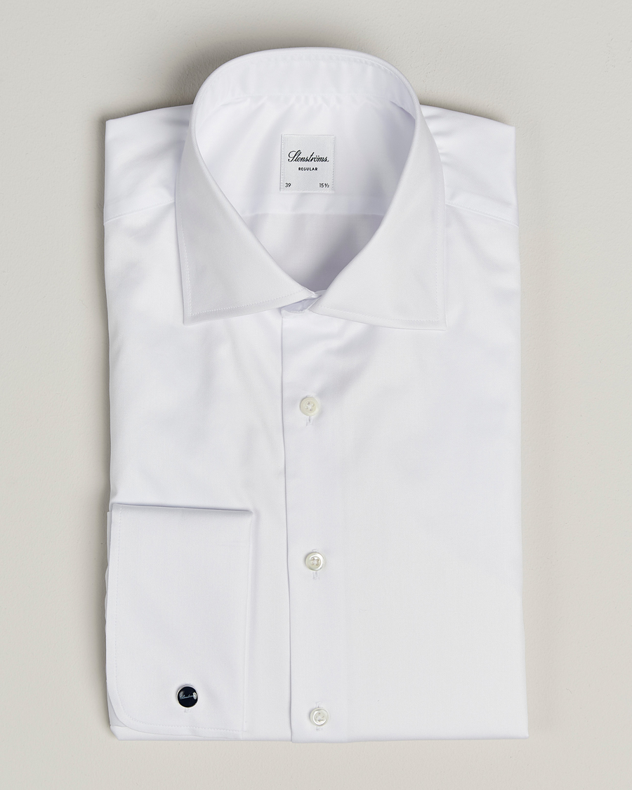 Mies | Kauluspaidat | Stenströms | Regular Fit Cotton Twill Double Cuff Shirt White