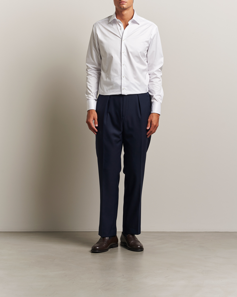 Mies | Kauluspaidat | Stenströms | Regular Fit Cotton Twill Double Cuff Shirt White
