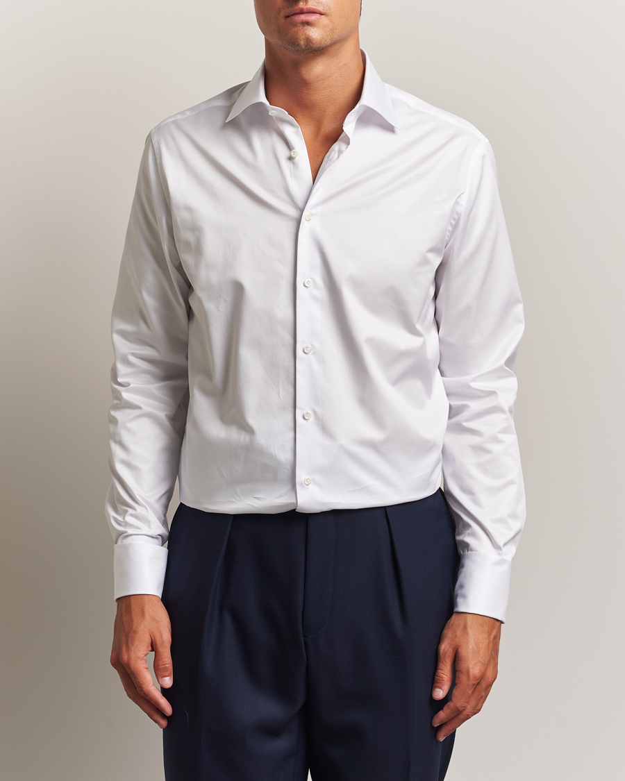 Mies | Kauluspaidat | Stenströms | Regular Fit Cotton Twill Double Cuff Shirt White