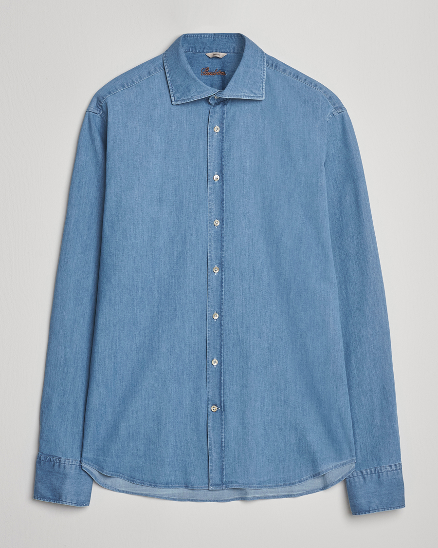 Mies | Kauluspaidat | Stenströms | Regular Fit Garment Washed Shirt Light Denim
