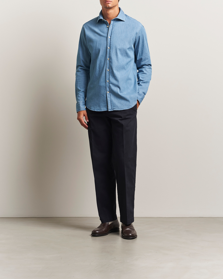 Mies | Kauluspaidat | Stenströms | Regular Fit Garment Washed Shirt Light Denim