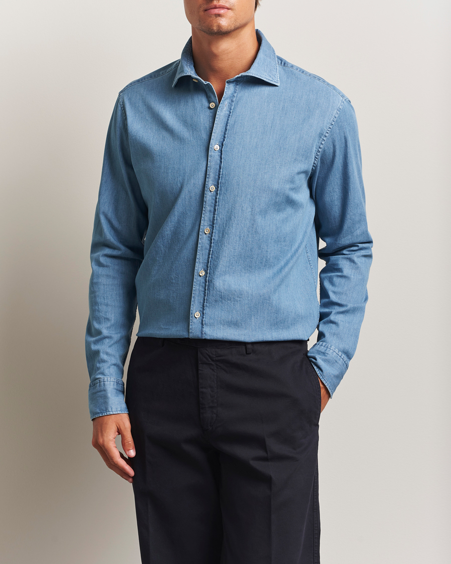Mies | Kauluspaidat | Stenströms | Regular Fit Garment Washed Shirt Light Denim