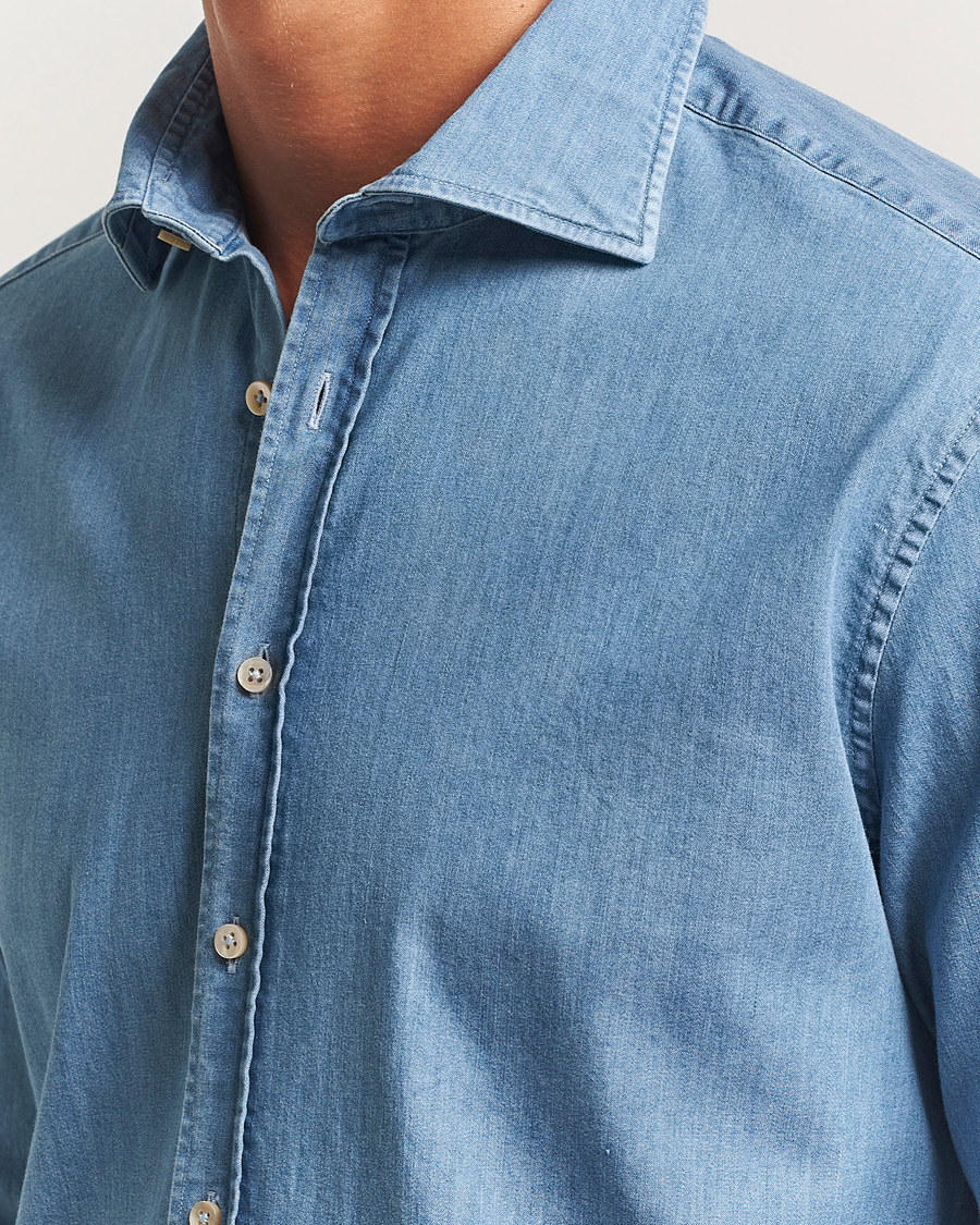 Mies | Kauluspaidat | Stenströms | Regular Fit Garment Washed Shirt Light Denim