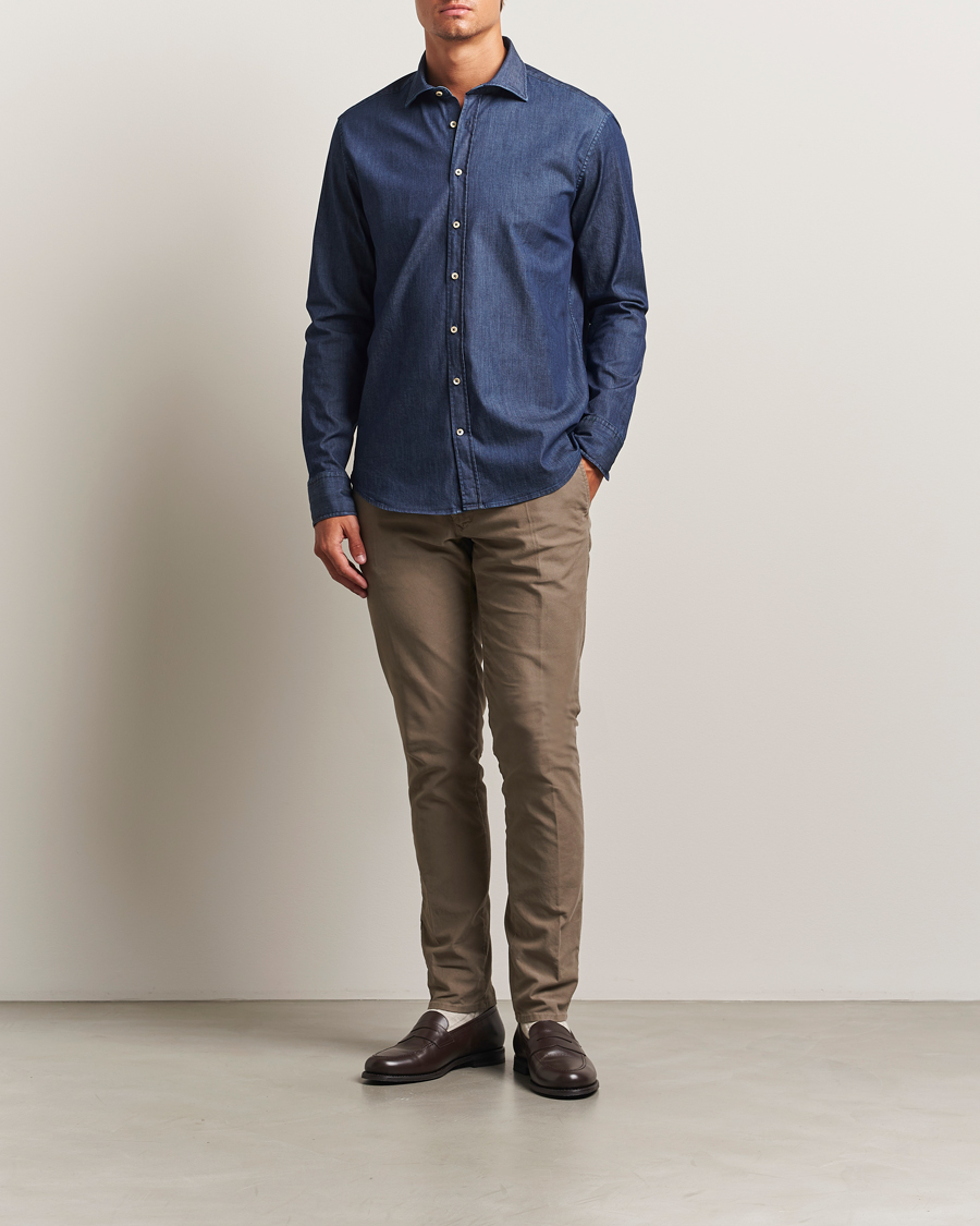 Mies | Kauluspaidat | Stenströms | Regular Fit Garment Washed Shirt Dark Denim