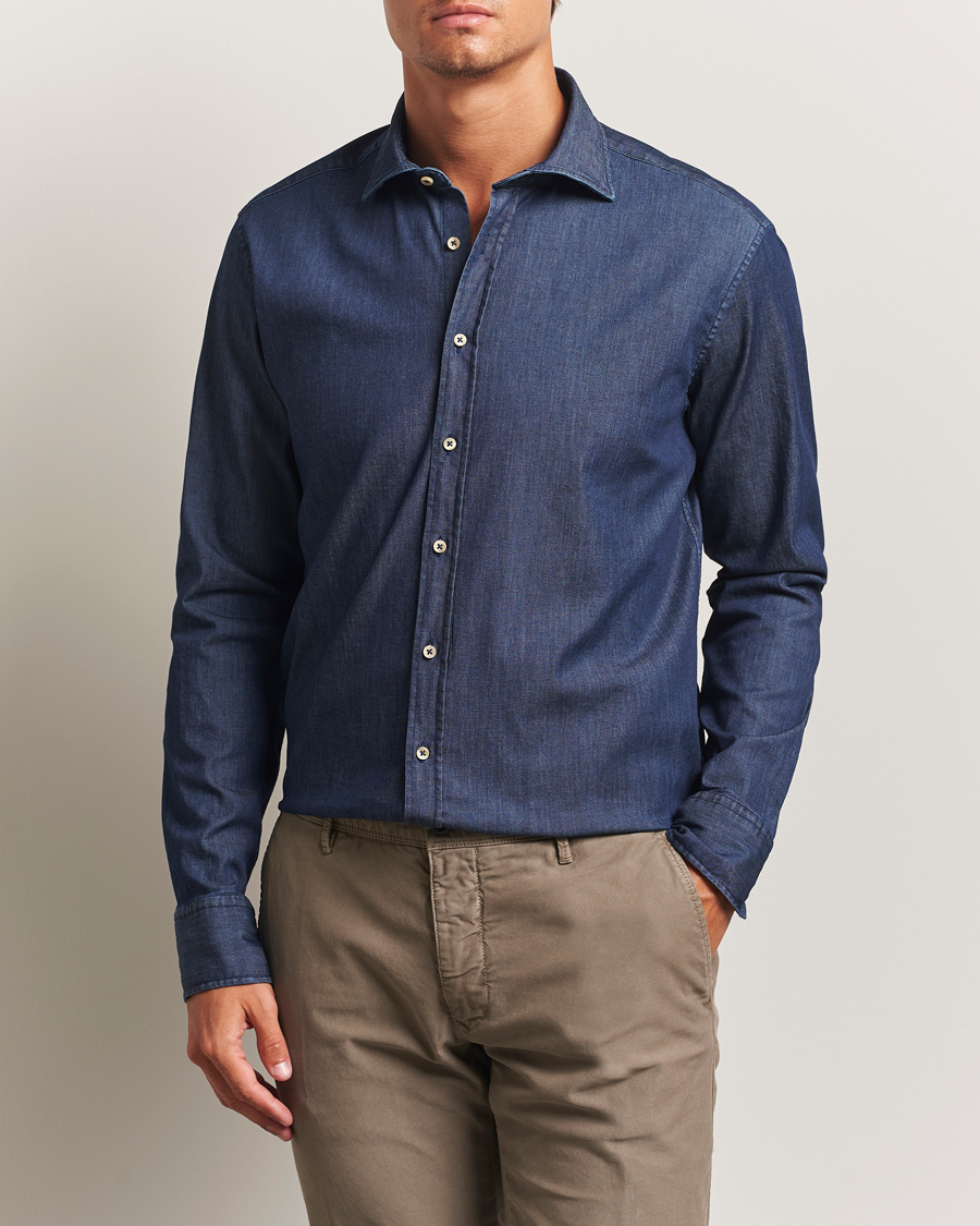 Mies | Kauluspaidat | Stenströms | Regular Fit Garment Washed Shirt Dark Denim
