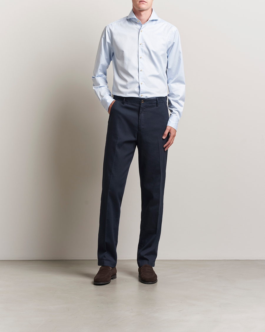 Mies | Kauluspaidat | Stenströms | Regular Fit Washed Cotton Plain Shirt Light Blue