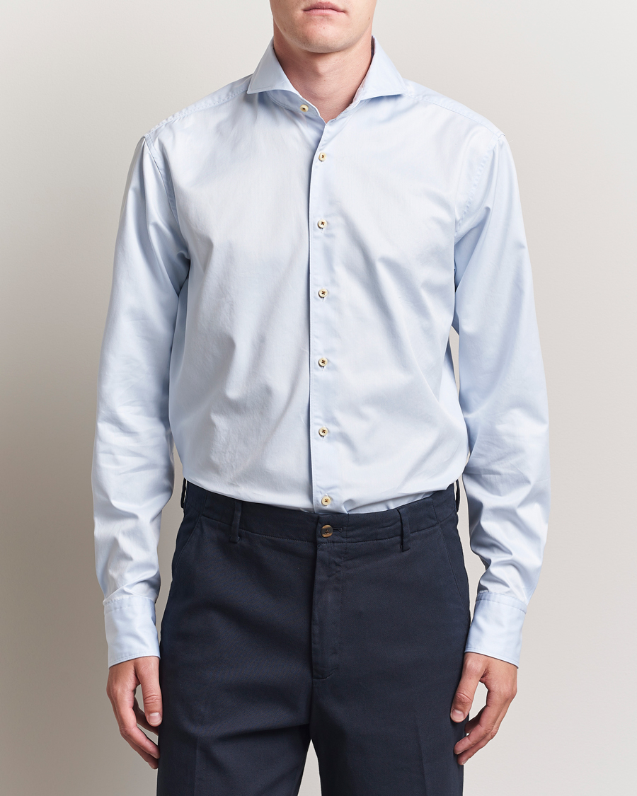 Mies | Kauluspaidat | Stenströms | Regular Fit Washed Cotton Plain Shirt Light Blue
