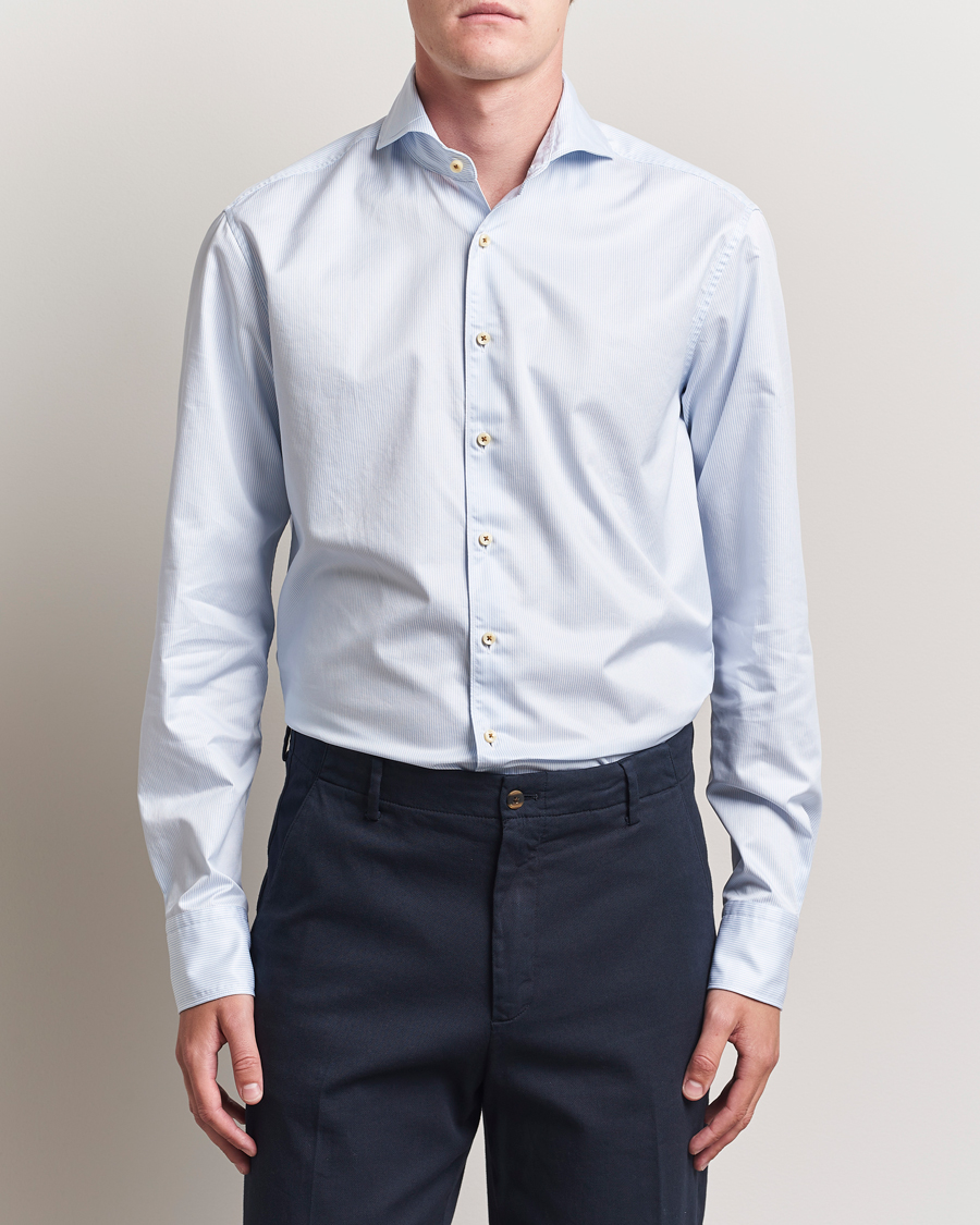 Mies | Kauluspaidat | Stenströms | Regular Fit Pinstriped Casual Shirt Light Blue