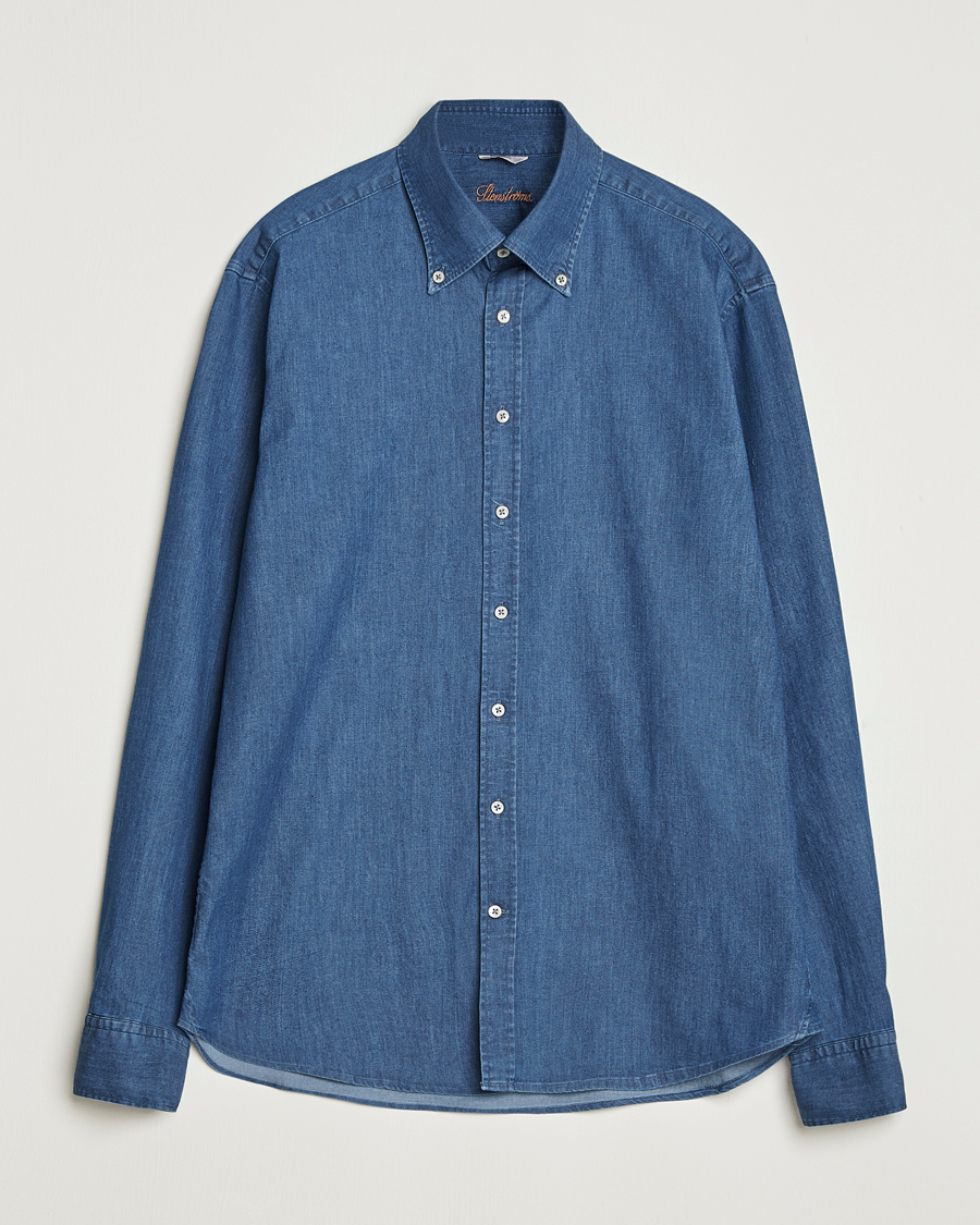 Mies | Kauluspaidat | Stenströms | Regular Fit Button Down Garment Washed Shirt Denim