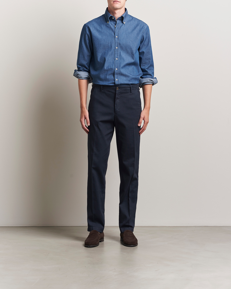 Mies | Kauluspaidat | Stenströms | Regular Fit Button Down Garment Washed Shirt Denim