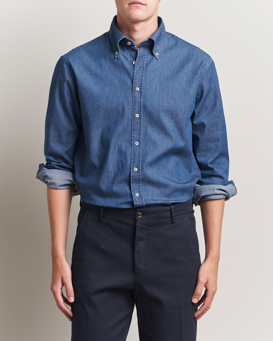Mies | Kauluspaidat | Stenströms | Regular Fit Button Down Garment Washed Shirt Denim