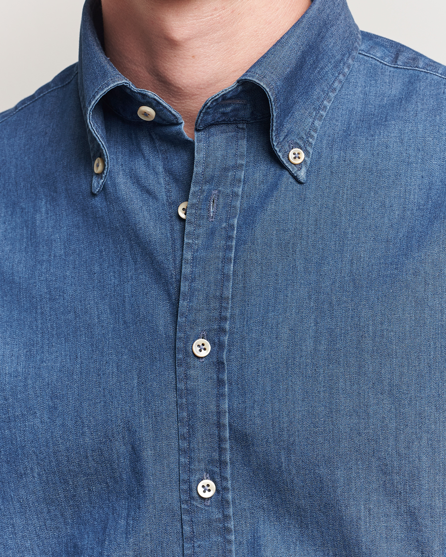 Mies | Kauluspaidat | Stenströms | Regular Fit Button Down Garment Washed Shirt Denim