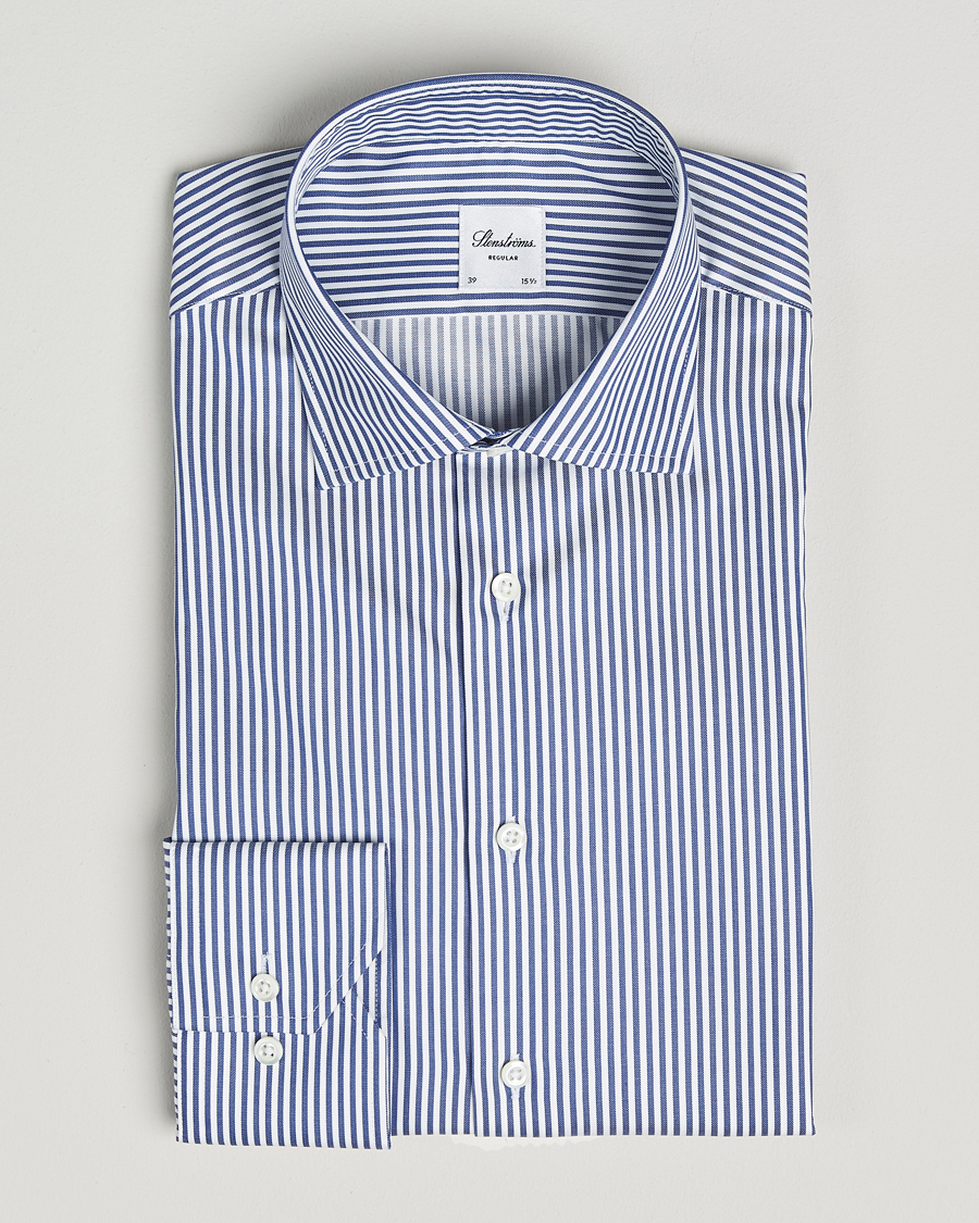 Mies | Kauluspaidat | Stenströms | Regular Fit Striped Cut Away Shirt White/Blue