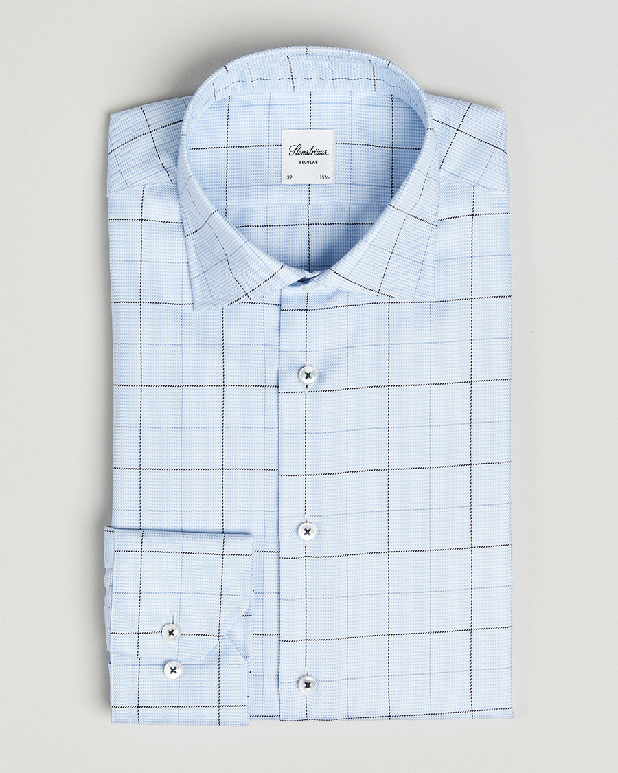 Mies | Kauluspaidat | Stenströms | Regular Fit Cut Away Windowpane Shirt Blue