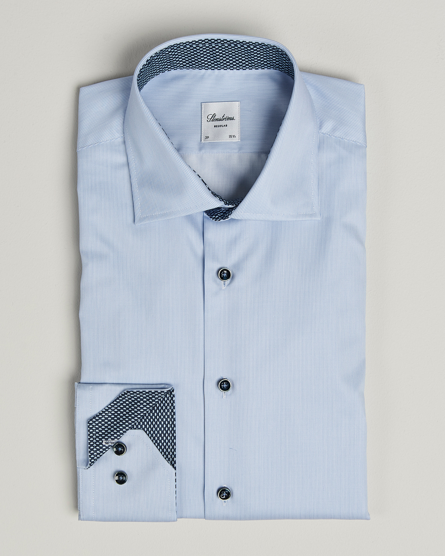 Mies | Kauluspaidat | Stenströms | Regular Fit Contrast Cotton Shirt White/Blue