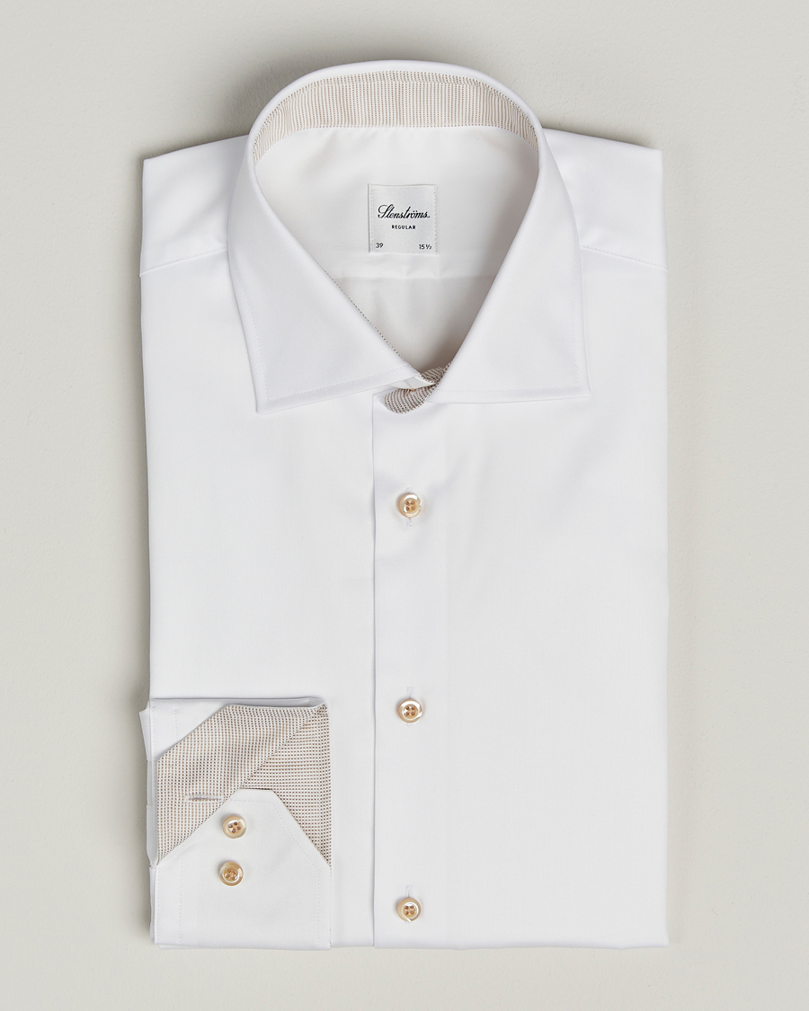 Mies | Kauluspaidat | Stenströms | Regular Fit Contrast Cotton Shirt White