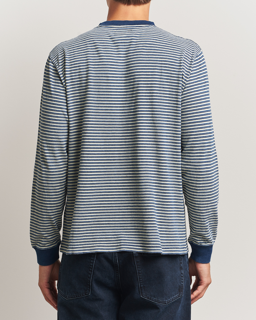 Mies | T-paidat | BEAMS PLUS | Indigo Stripe Long Sleeve T-Shirt White/Navy
